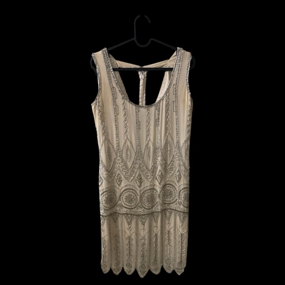 Oleg Cassini Cream and Silver Backless Dress - Picture 1 of 17